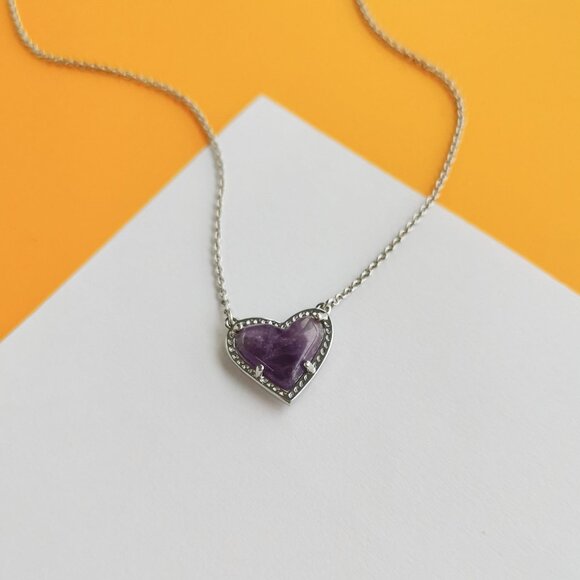 Ari Heart Silver Amethyst Necklace by Kendra Scott - Picture 1 of 4